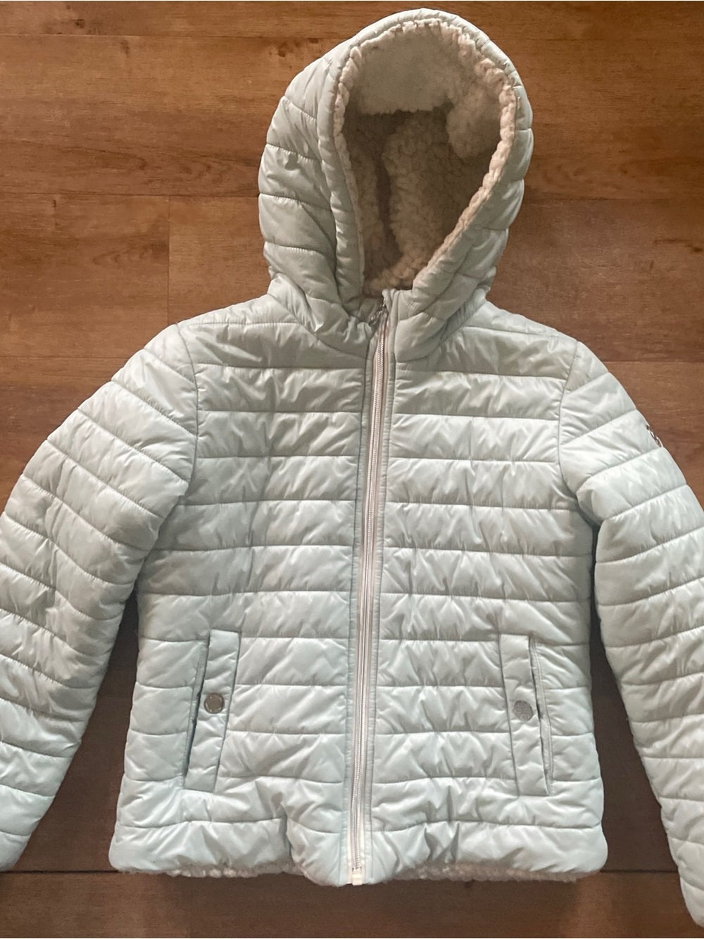 Michael Kors Girls Light Mint Green Puffer Winter Jacket Size (7/8)